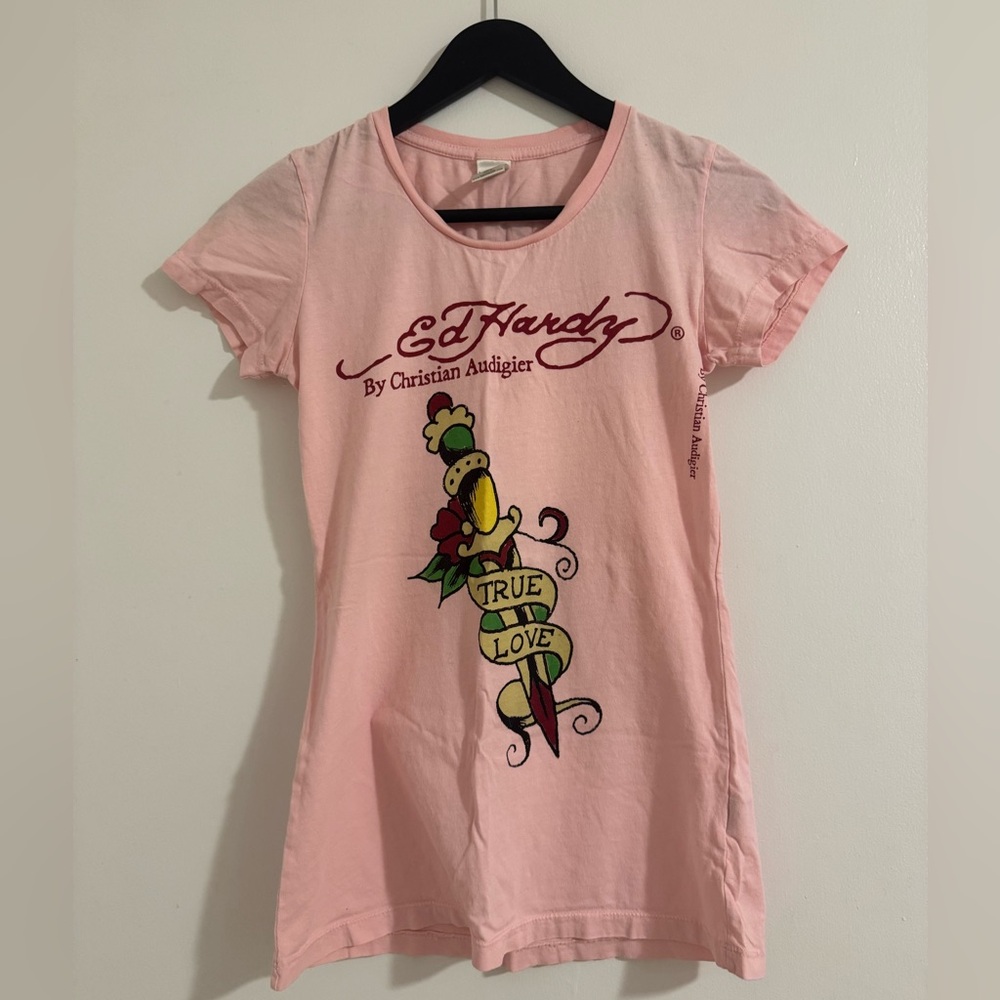 Ed Hardy Light Pink Graphic Tee Vintage